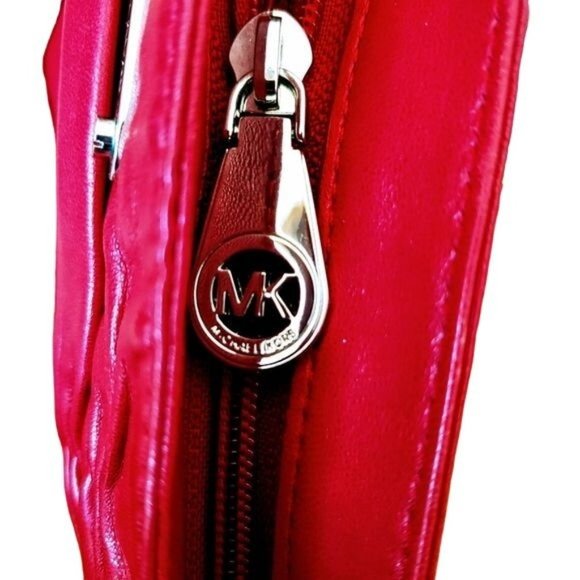 Michael Kors Red Ruched Leather Expandable Clutch with Chrome Hardware - Picture 2 of 8